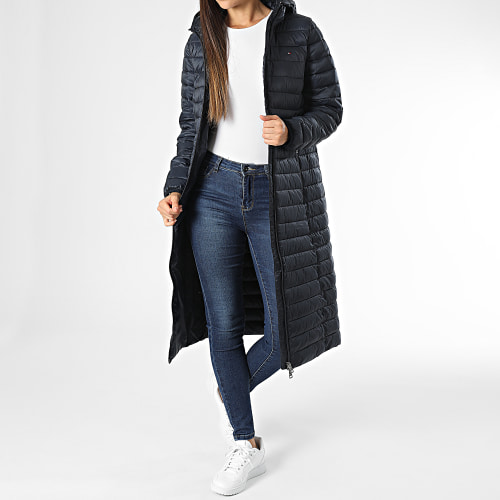 Doudoune Longue Capuche Femme Padded Global Stripe 9580 Bleu Marine