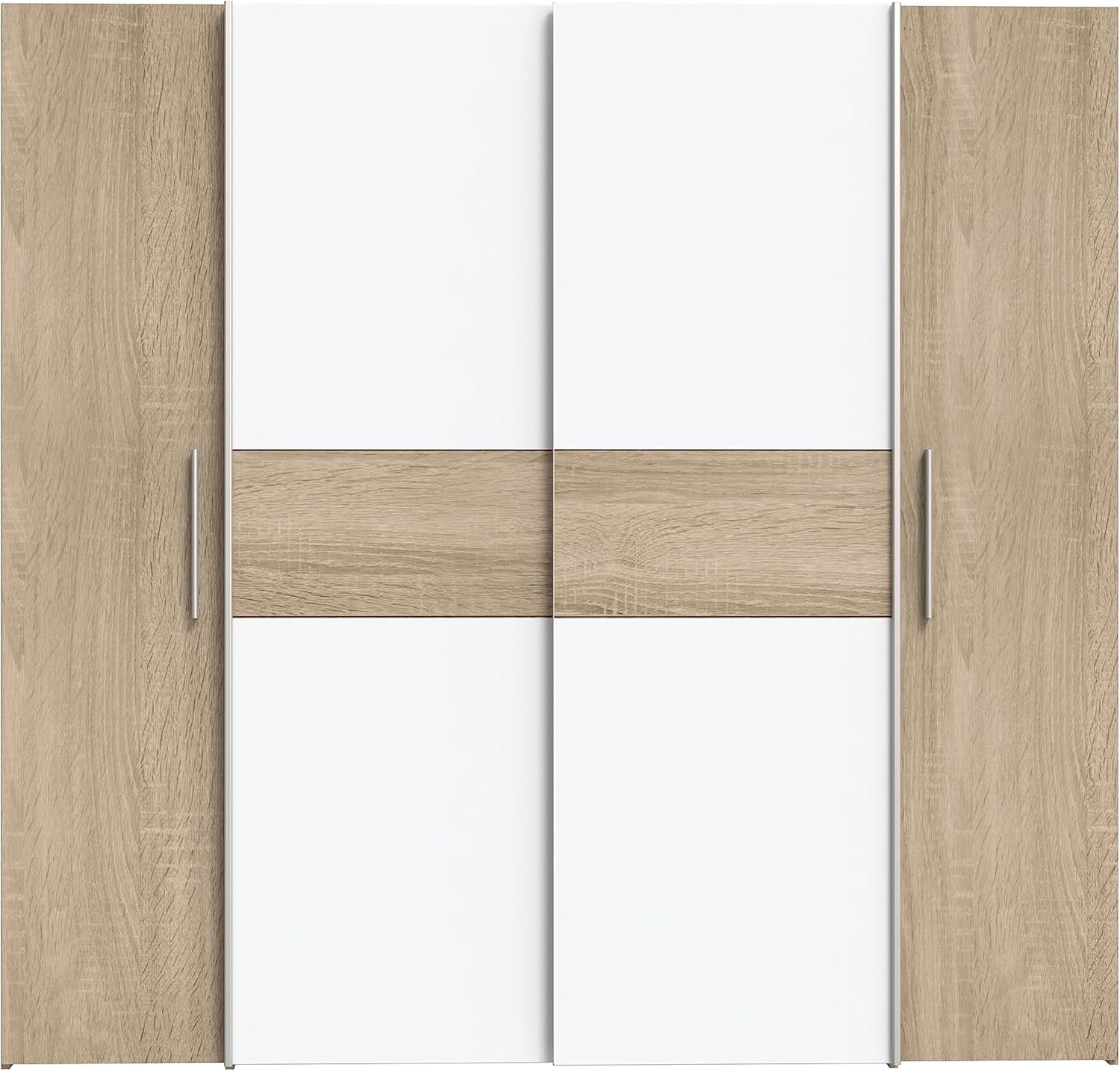 FORTE KALIXTUS Schrank 200, Kleiderschrank, Schwebetürenschrank Skandinavisch Schlafzimmer 4-türig, Holzdekor: Sonoma Eiche / Weiß, 200 cm breit x 190.5 cm hoch x 62 cm tief