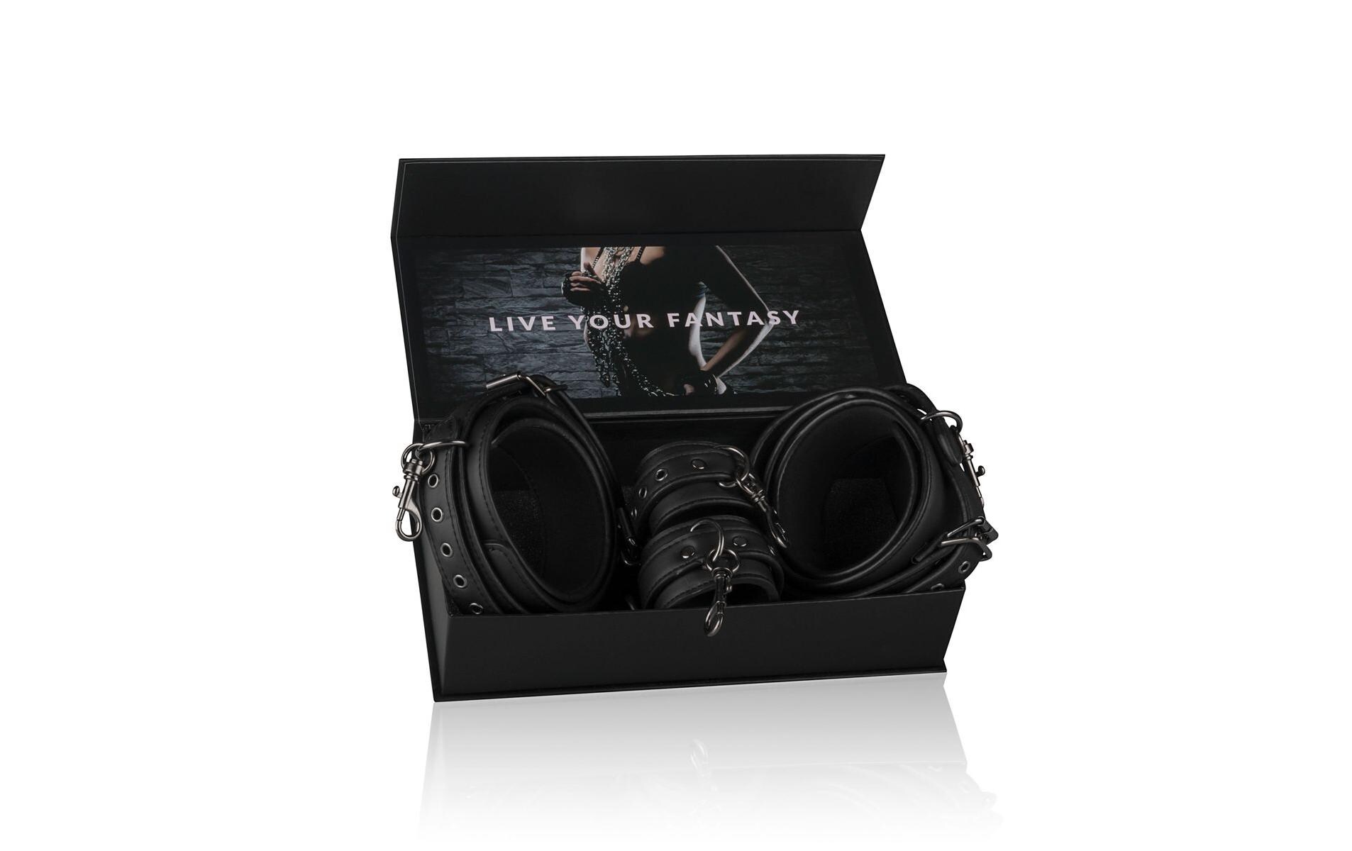 Thigh und Wrist Cuff Set SchwarzFesselset für Bondagespiele