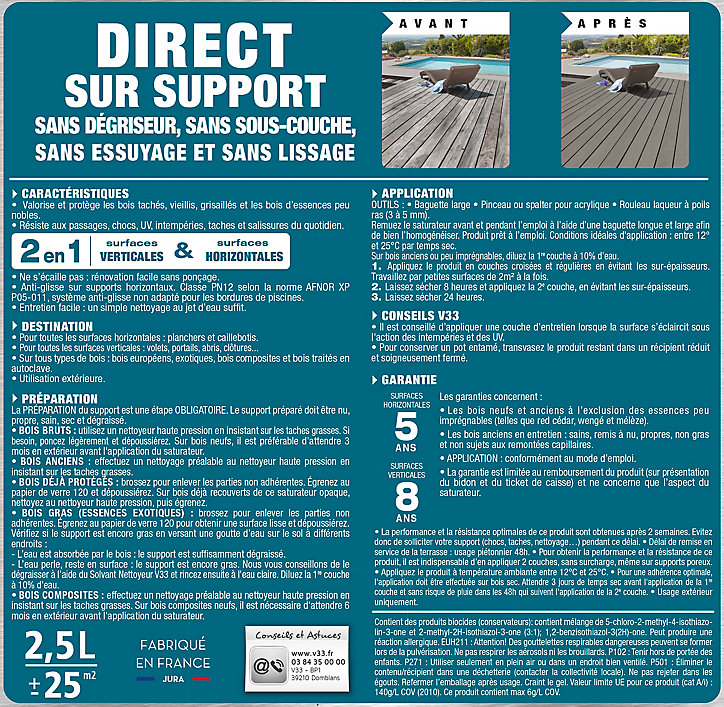 Saturateur extérieur terrasses et bardages Anthracite V33 2,5L
