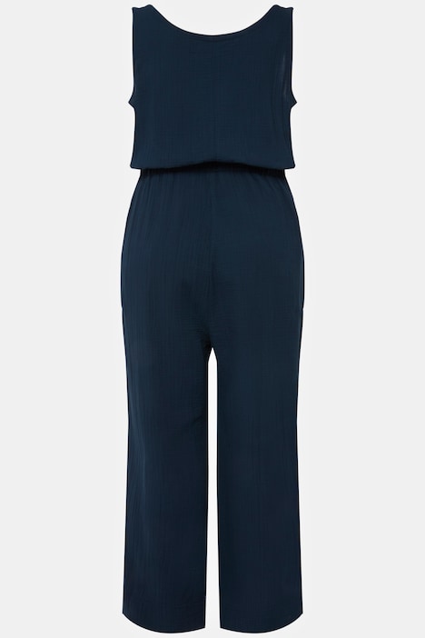 Jumpsuit, 7/8-Länge, Musselin, V-Ausschnitt, ärmellos