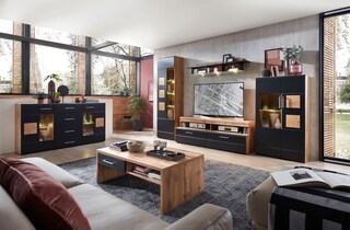 Sideboard Sonate Lack Schwarz /Eiche Altholz Nachbildung