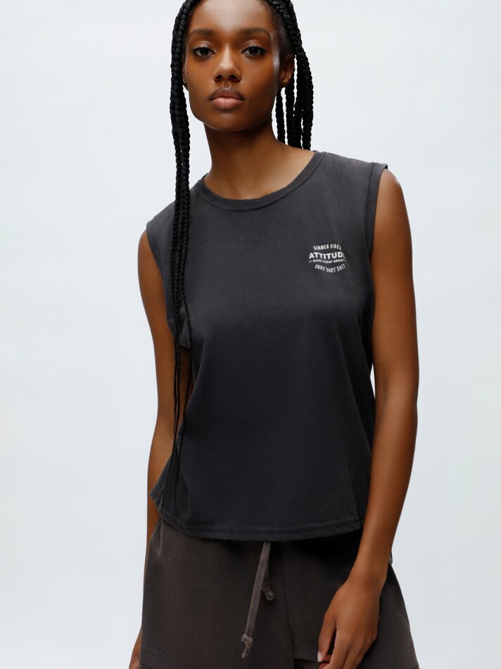 Camiseta regata estampada - Cinza