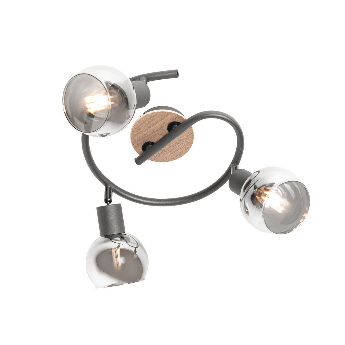 Plafondlamp zwart 44,5 cm met smoke glas en hout 3-lichts - Vidro