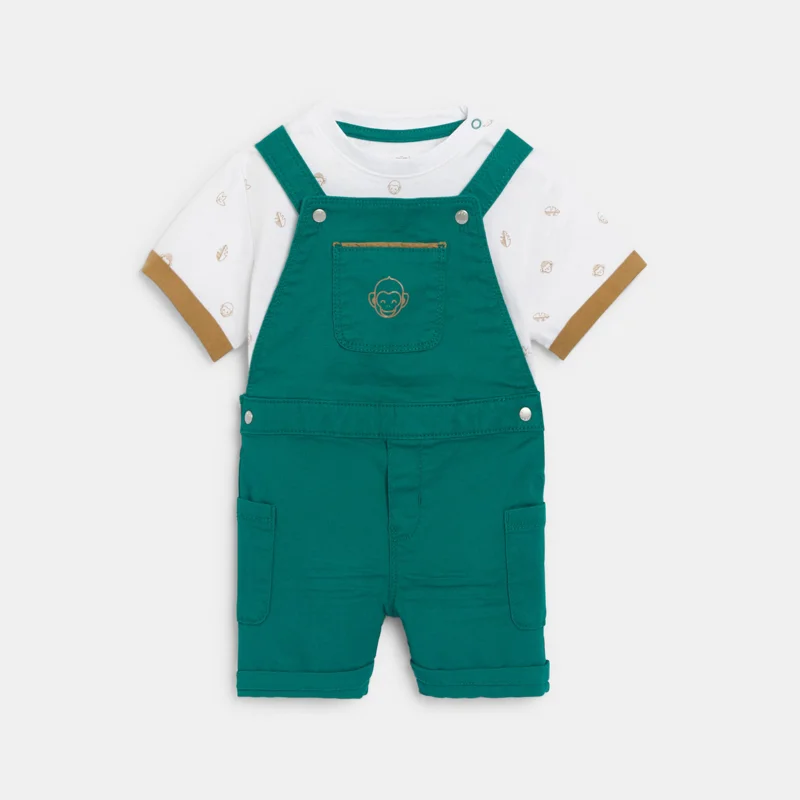 Salopette en toile et t-shirt vert bébé garçon Vert