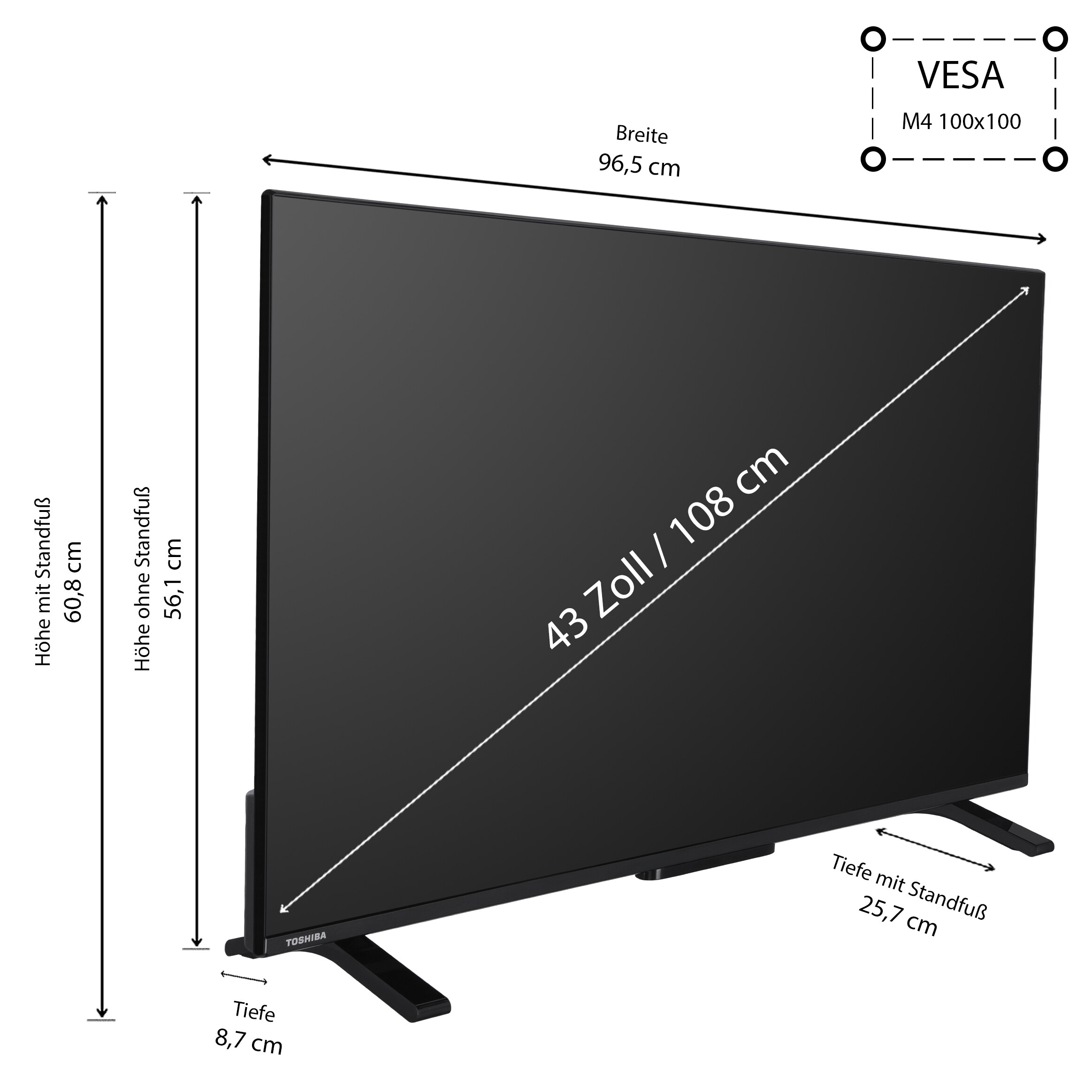 Toshiba 43QV2363DAW 43 Zoll QLED Fernseher/VIDAA Smart TV (4K UHD, HDR Dolby Vision, Triple-Tuner, Dolby Audio)