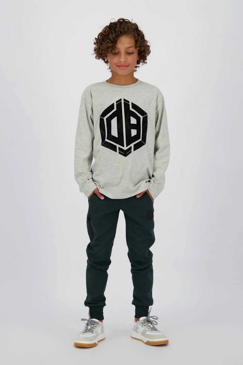 Vingino longsleeve Hanso met logo lichtgrijs melange
