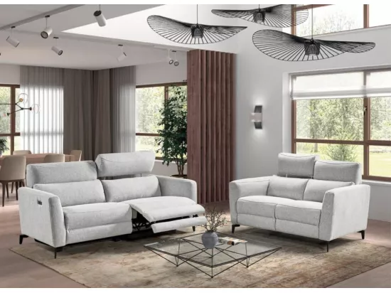 Canapé de relaxation électrique en tissu Bakay-Couleur Gris clair-Système Electrique-2 places