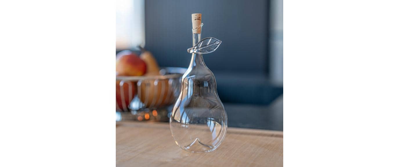 Bottiglia Pera 350 ml, 1 Stück, TransparentGlasflasche in Birnenform mit Blatt
