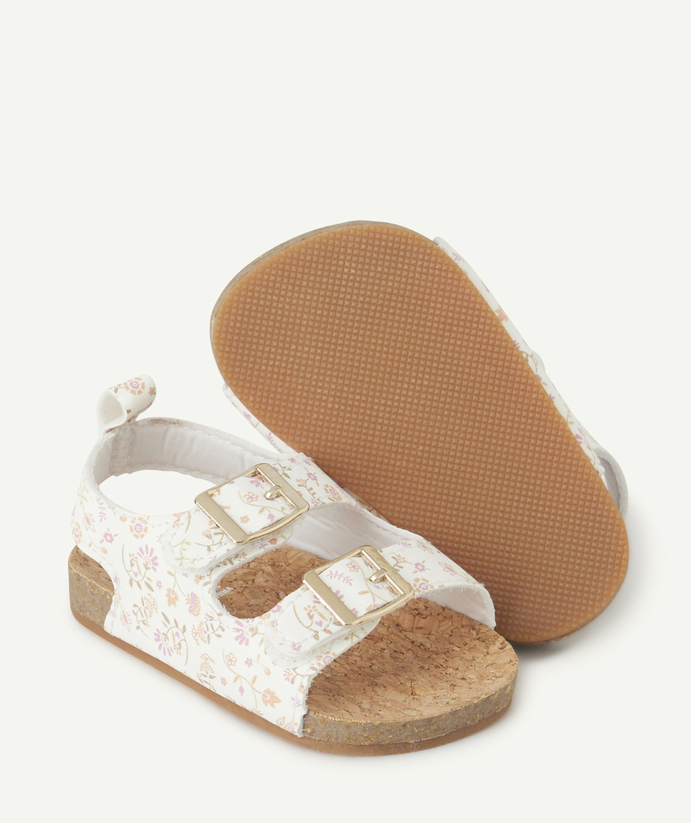 sandales bébé fille à scratch blanches imprimé à fleurs