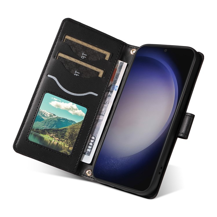 Samsung Galaxy S25  Plus / S24  Plus Leder Tasche Flip Cover Steppmuster inkl. Schultergurt - Schwarz