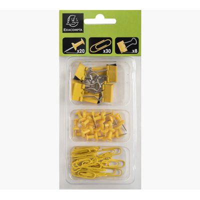 Exacompta Iderama - Kit de 58 attaches (pince-notes, trombones et punaises) - jaune