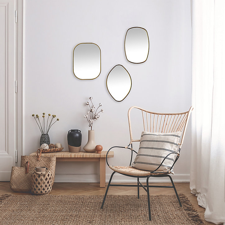 Lot de 3 miroirs de formes organiques 30 x 40 cm, 2 x 27 x 40 cm doré