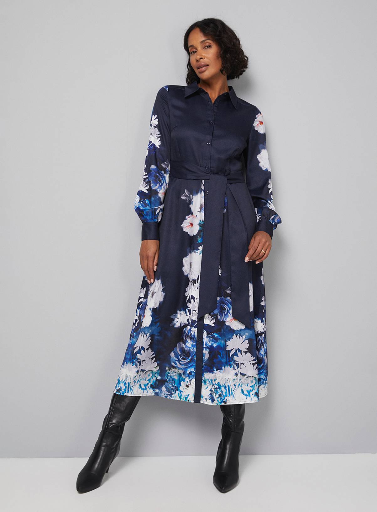 Wallis Robe Chemise Midi Florale à Dos Noué