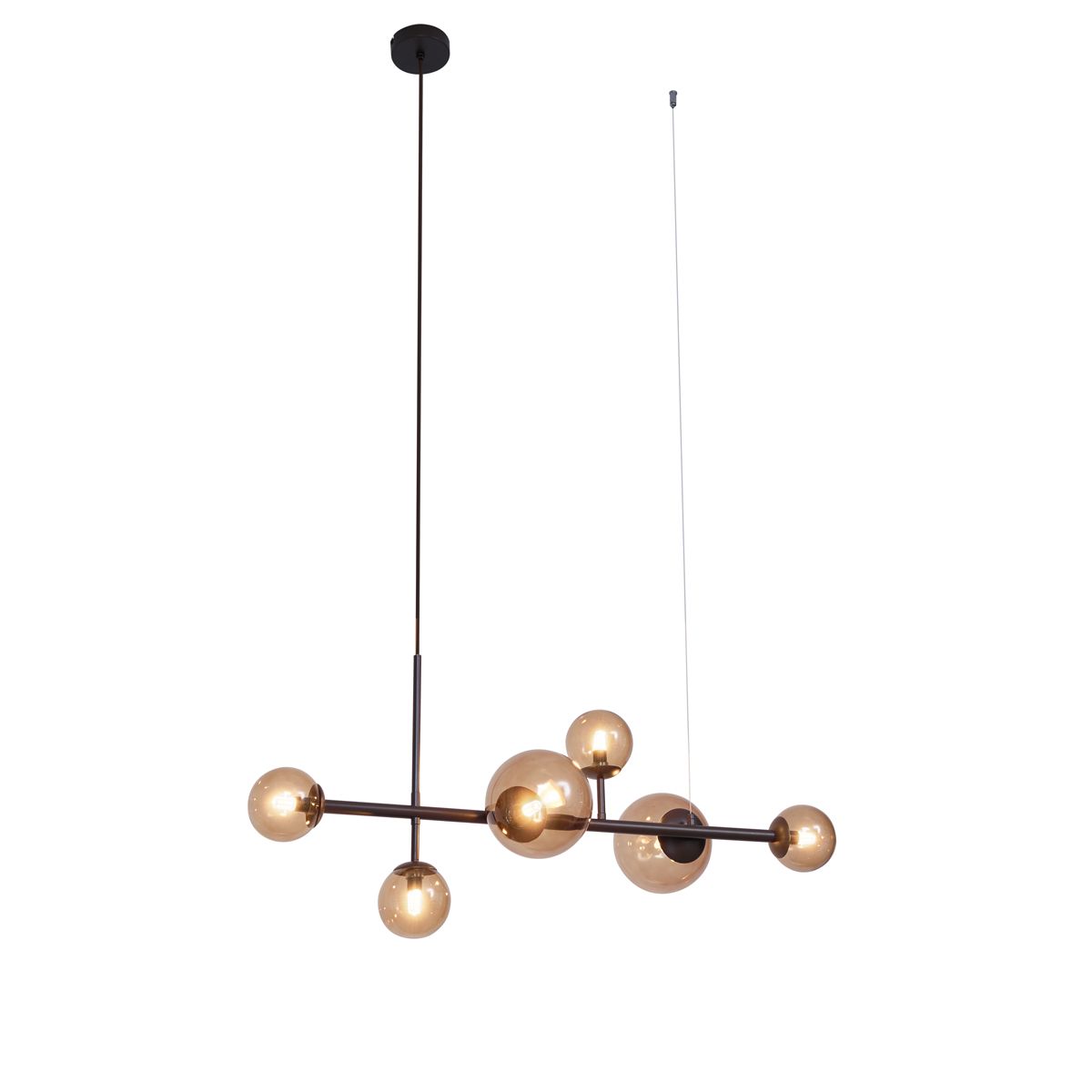 Hotel Chique hanglamp donkerbrons met brons glas 6-lichts - Monaco