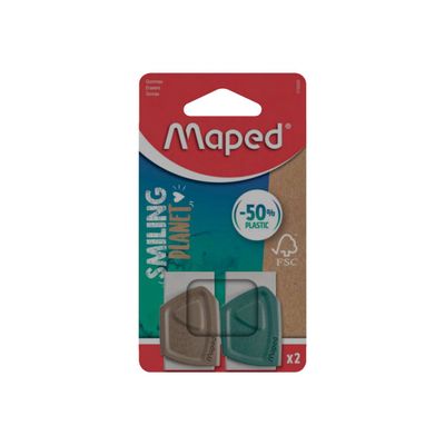 Maped Smiling planet - Pack de 2 gommes - 50% en fibre de bois