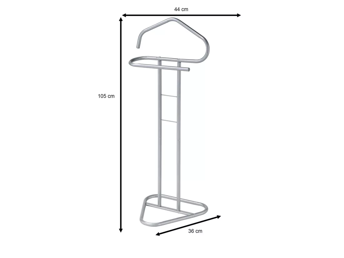 Valet de chambre valet de nuit CAMILO chevalet de nuit avec cintre pour veste et portant pour pantalons, en métal laqué gris clair
