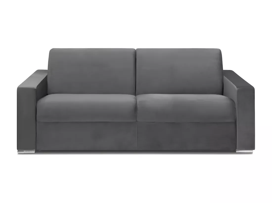 Canapé 4 places convertible express en velours anthracite - Couchage lattes larges 160 cm - Matelas 18 cm CALITO
