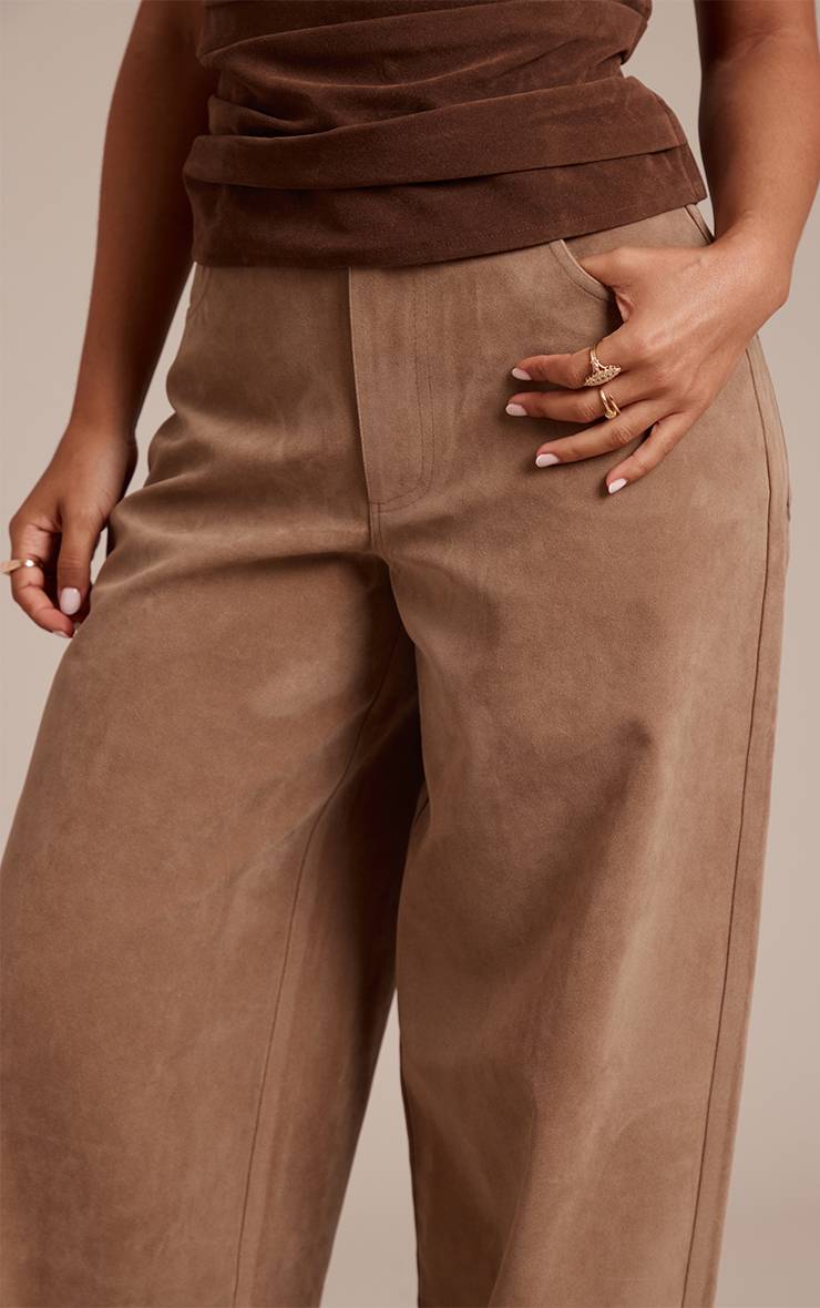 Vrai Beige Pantalon Tonneau En Suède Petite Taille