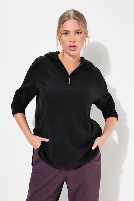 Fleece-Troyer, kurz, Oversized, Kapuze, Langarm, recycelt