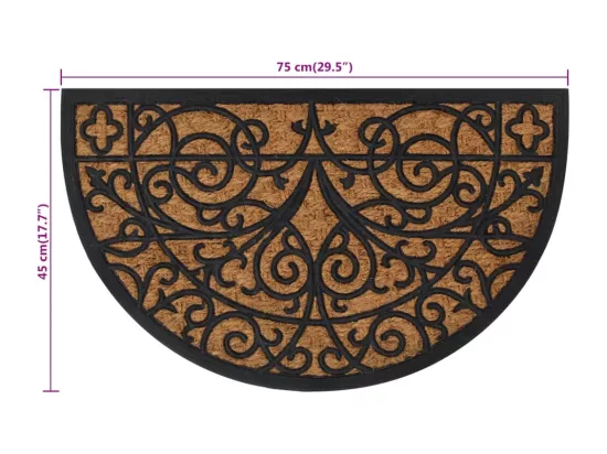 Tapis de porte demi-rond 45x75 cm caoutchouc et fibre de coco