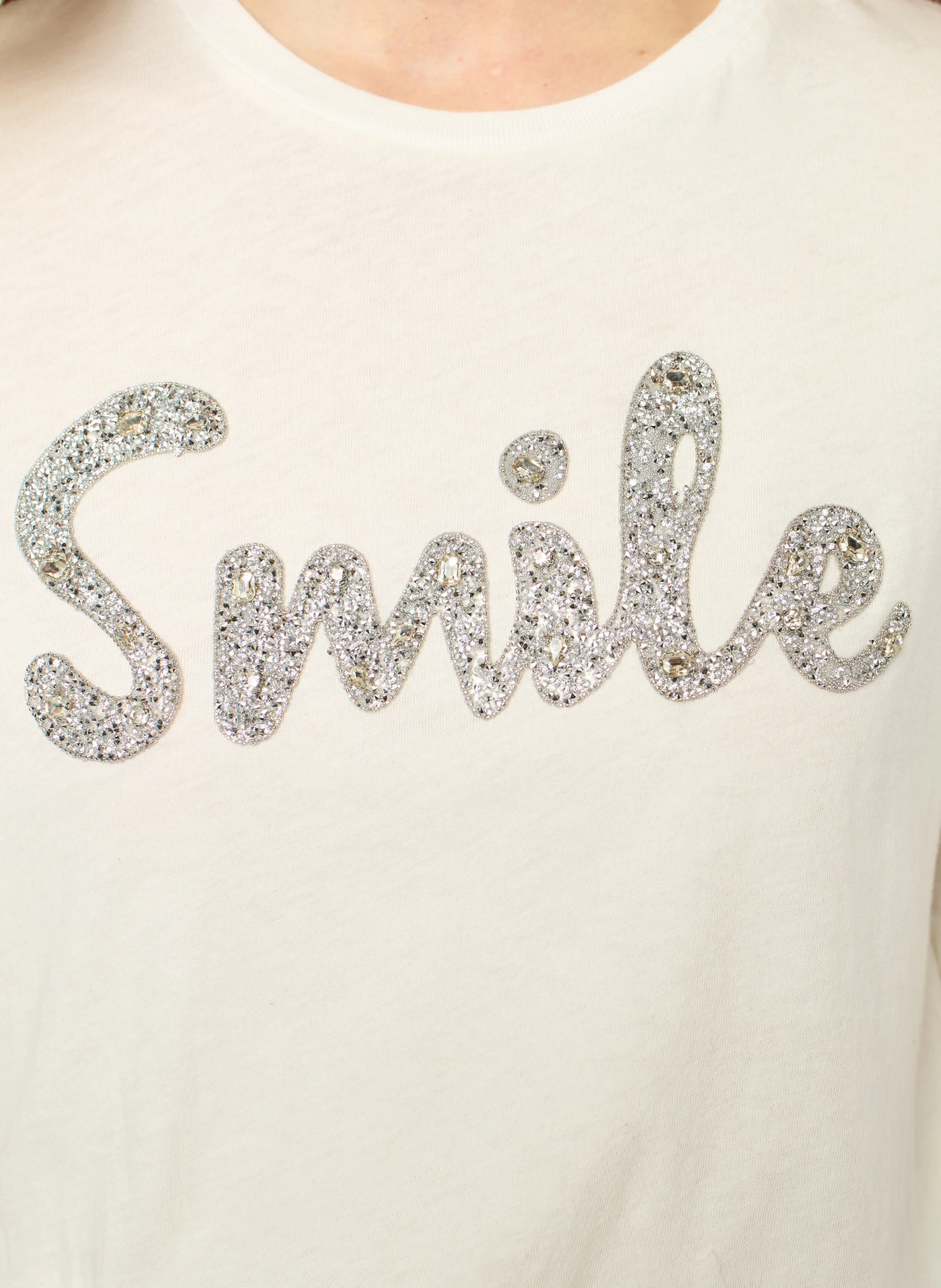 AZEL - Tee-shirt col rond droit en coton | Blanc