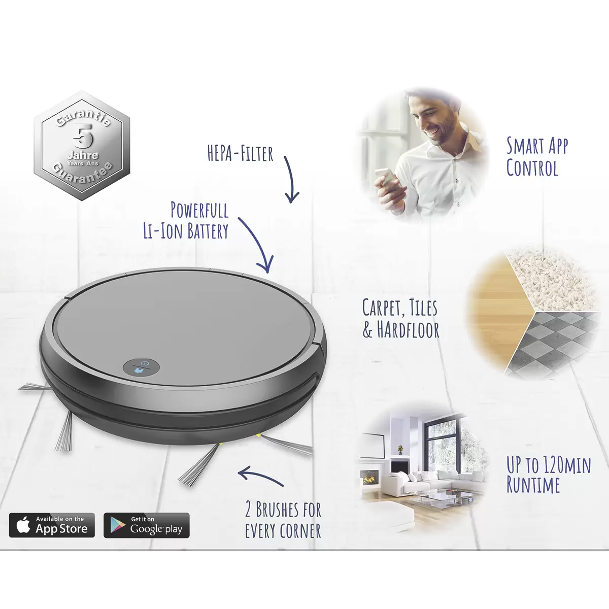 Robotersauger Robo Clean APP Control Schwarz