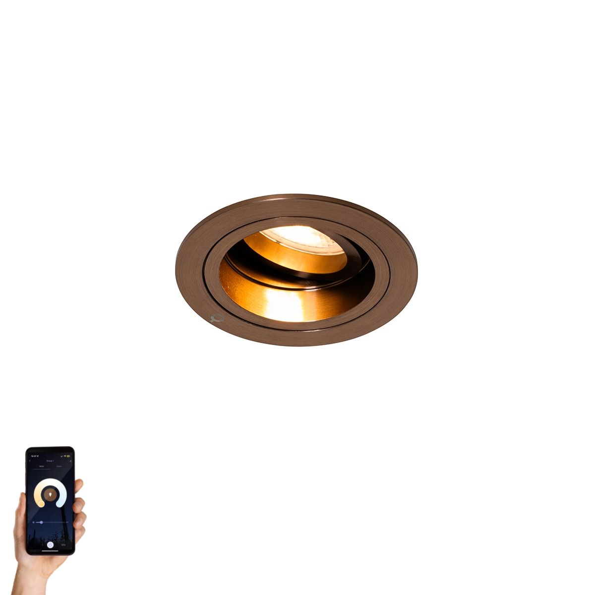 Smart inbouwspot donkerbrons rond draai en kantelbaar incl. Wifi GU10 50mm - Chuck
