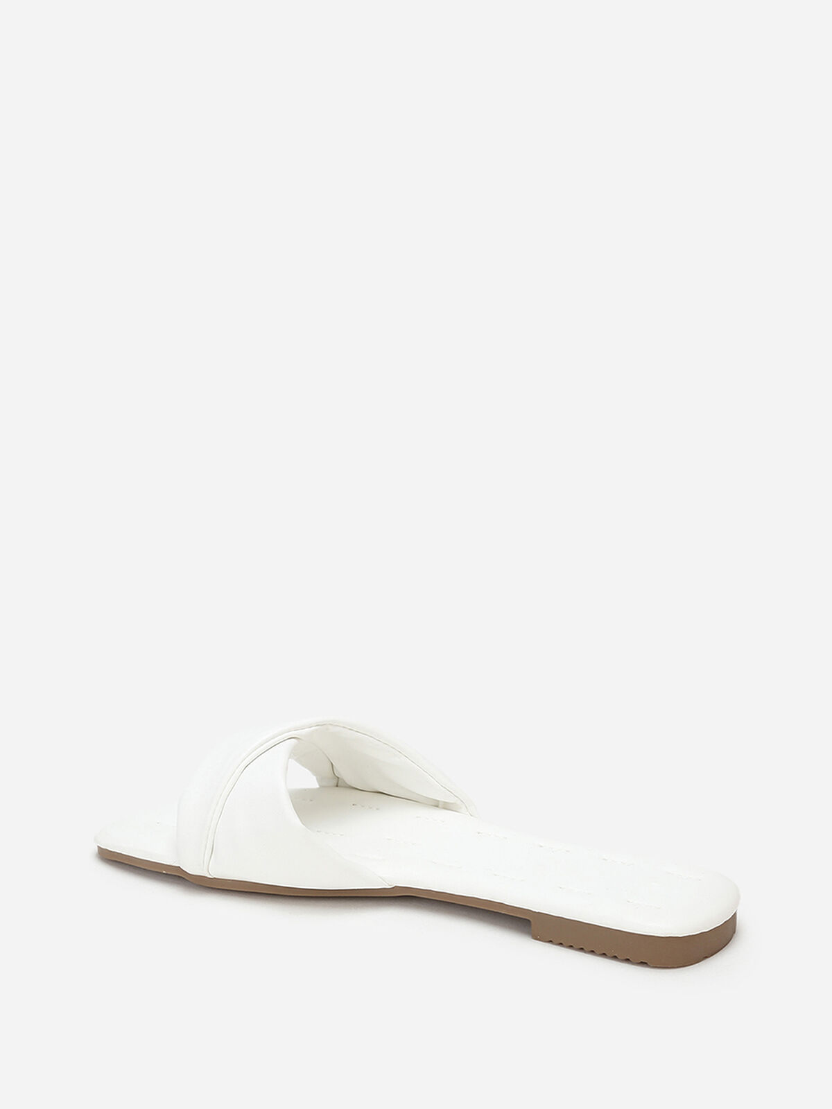 Mules plates à bride torsadée en simili- Blanc