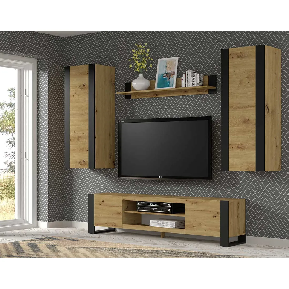 BESTMOBILIER Pedro - étagère suspendue - Bois/Noir