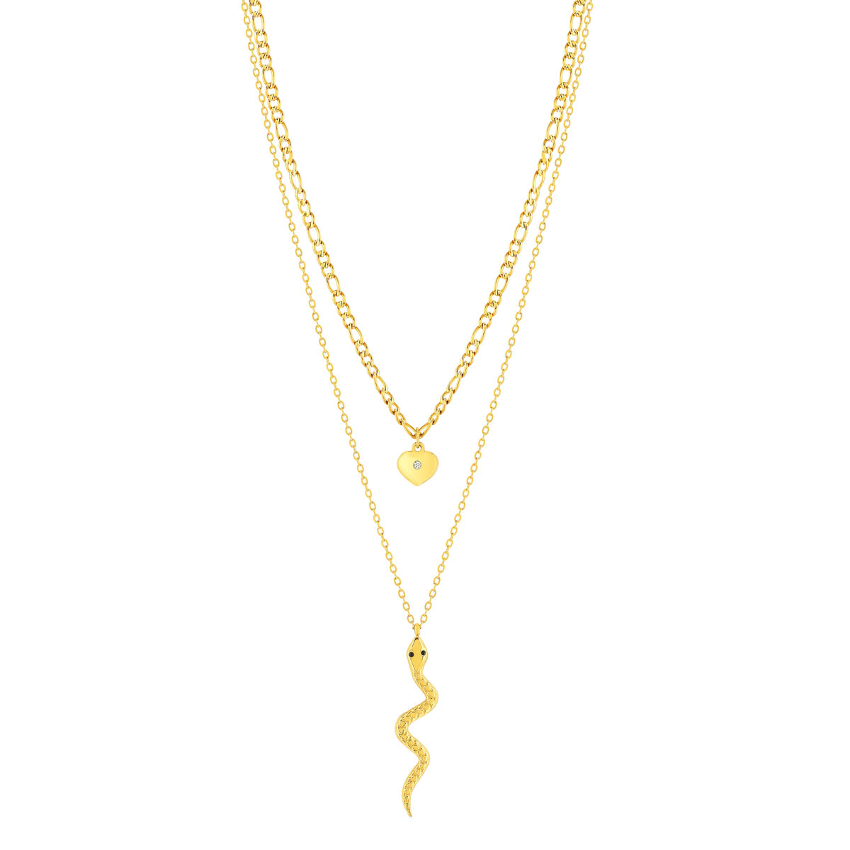 Collier acier jaune 47 cm motif serpent et coeur