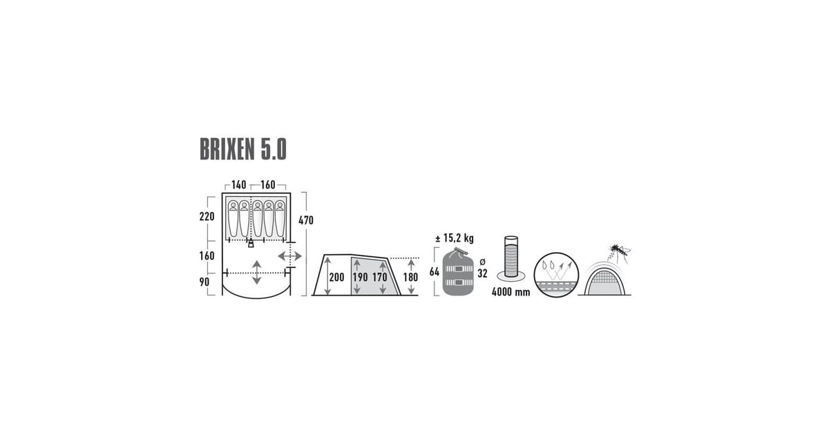 High PeakBrixen 5.0 tent  (Grijs/groen)