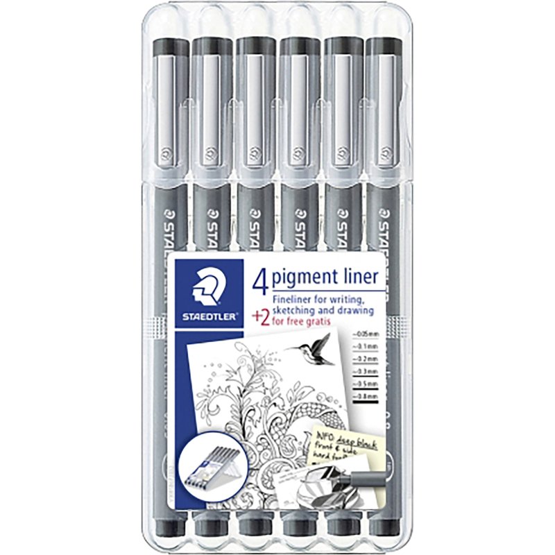 Stylo feutre Staedtler Pigment Liner 308 pointes assorties - Boîte de 6