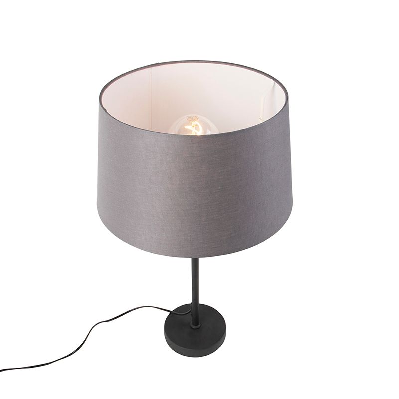 Tafellamp zwart met linnen kap grijs 35 cm verstelbaar - Parte