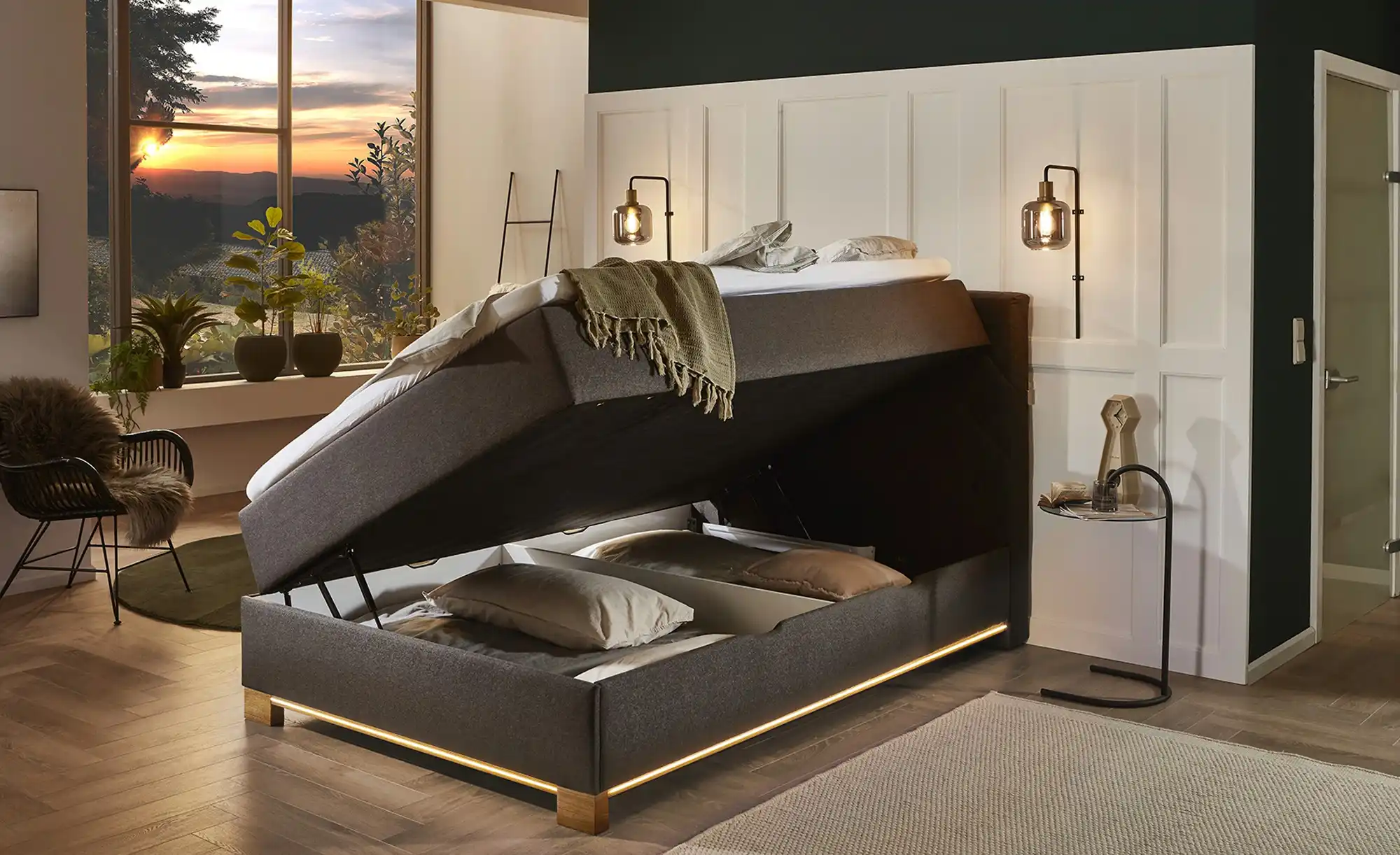 Boxspringbett USB-Anschluss & LED- Beleuchtung  Clara
