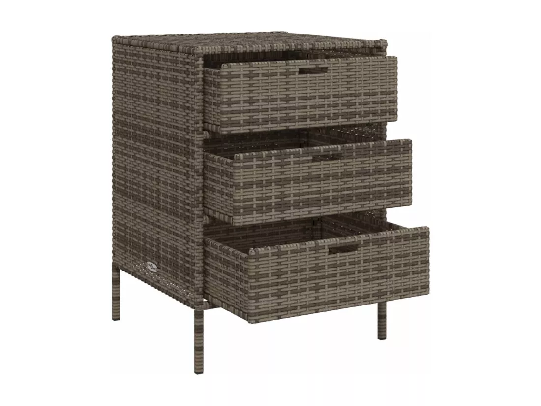 Armoire de rangement de jardin et 3 tiroirs gris résine tressée