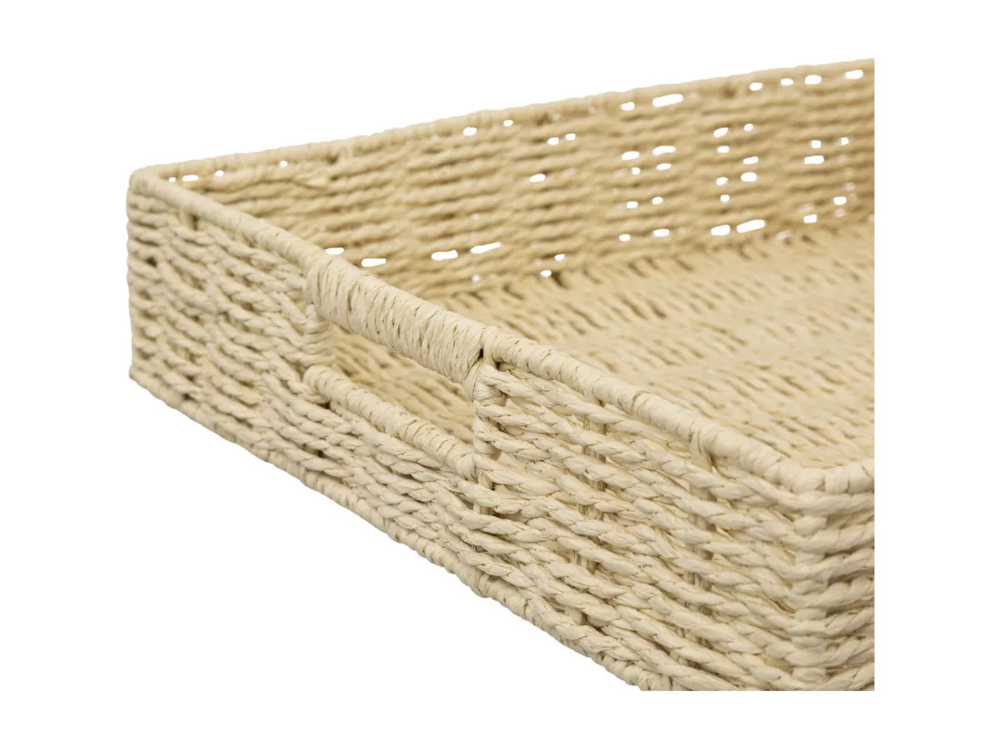 Plateau carré en corde Beige lin 35 x 35 cm