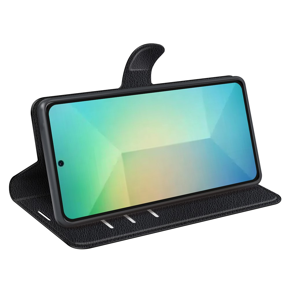 Samsung Galaxy S25 Leder Tasche Flip Cover Litchi Look - Schwarz