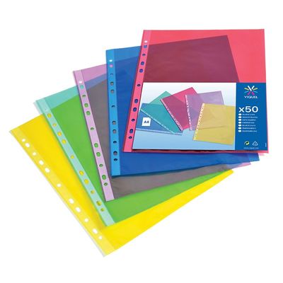 Viquel - 50 Pochettes perforées - A4 - 7/100 - couleurs assorties