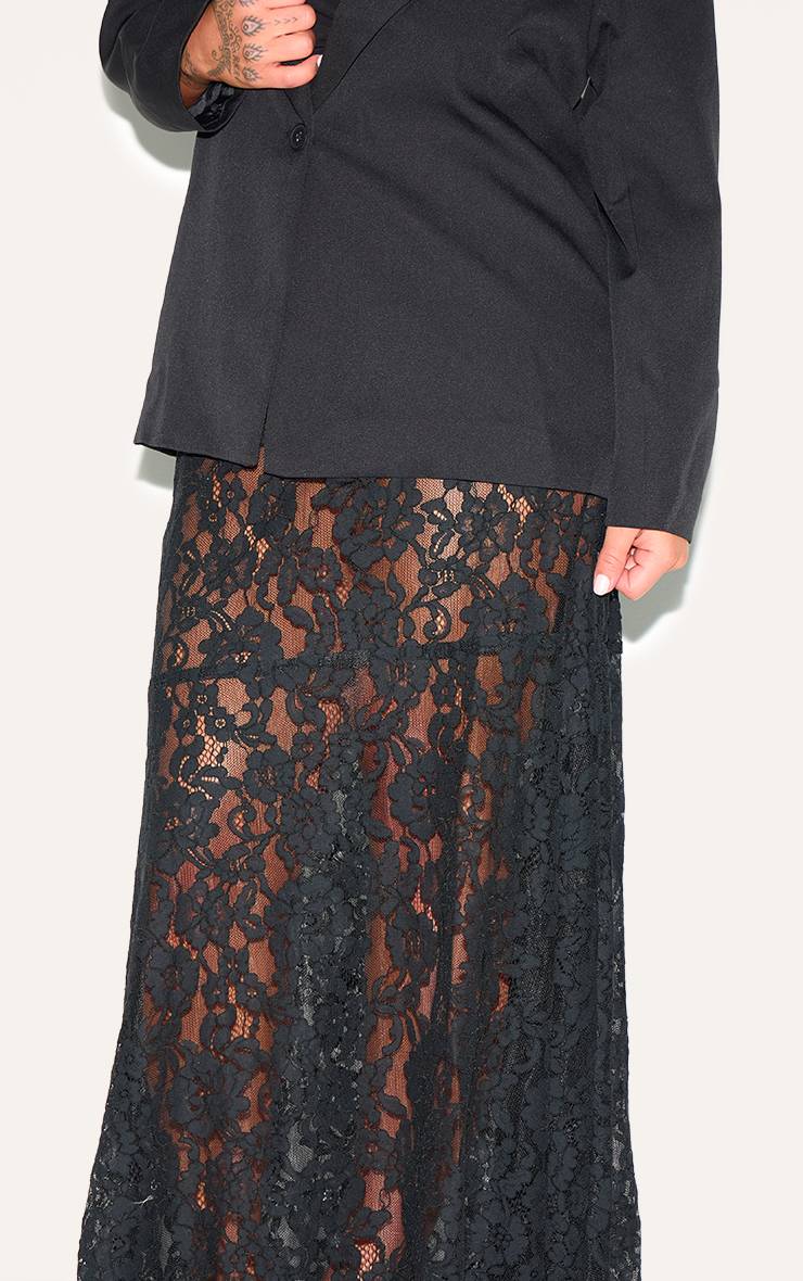 Noir Jupe Maxi Transparente En Dentelle Florale Grande Taille
