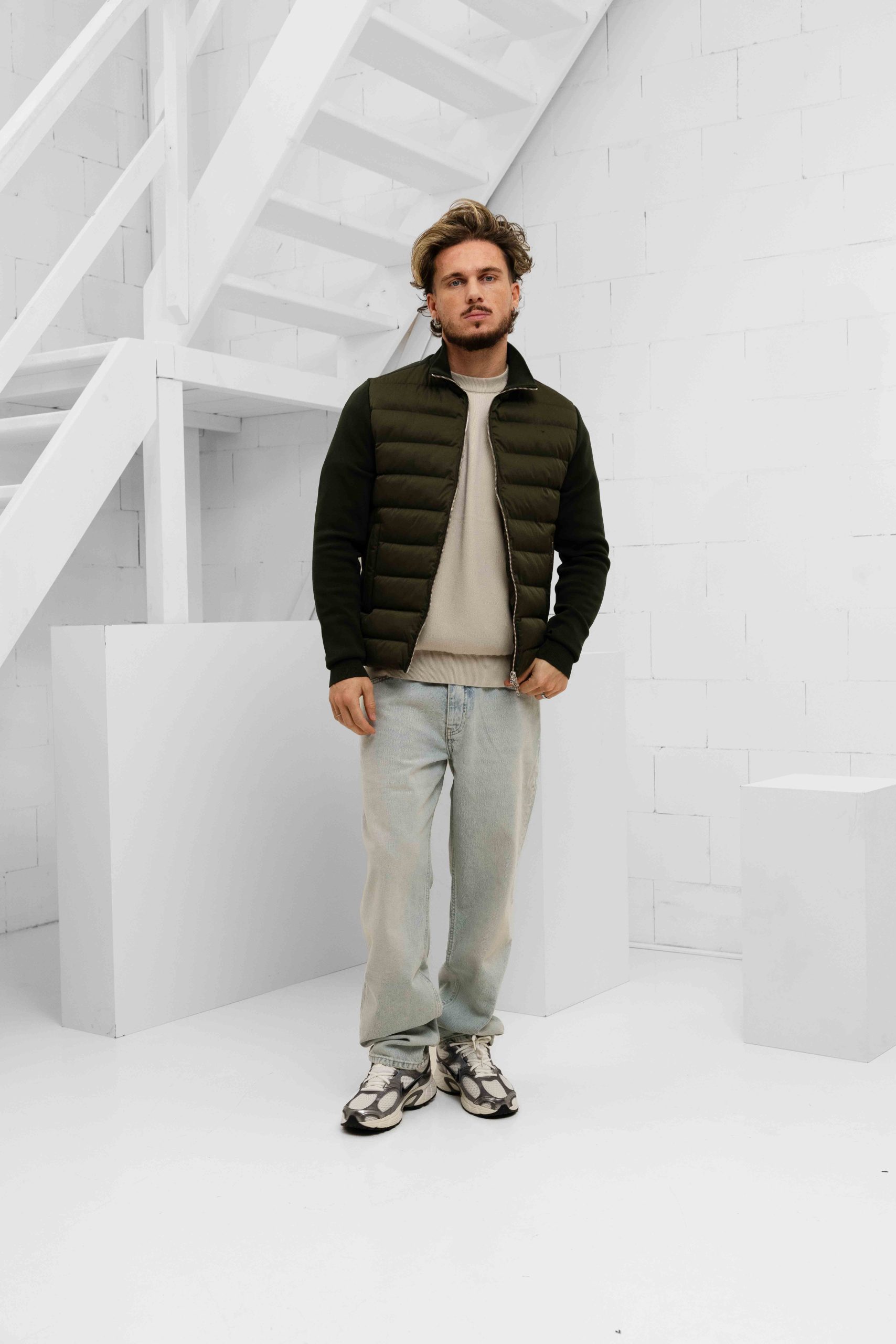 Malelions Knitted Hybrid Jas Heren Donkergroen