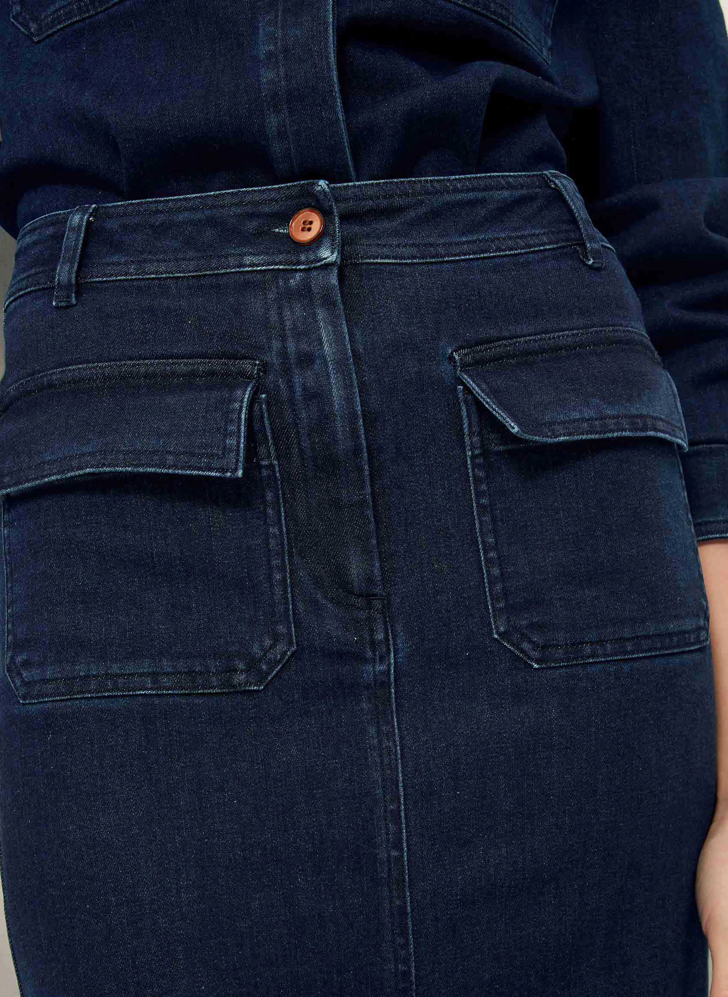 UPTOWN - Jupe midi en coton mélangé | Bleu