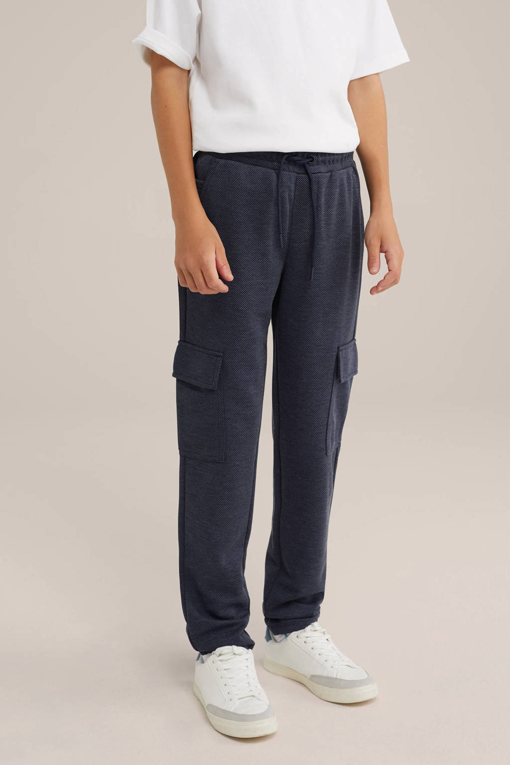 WE Fashion gemêleerde slim fit joggingbroek donkerblauw