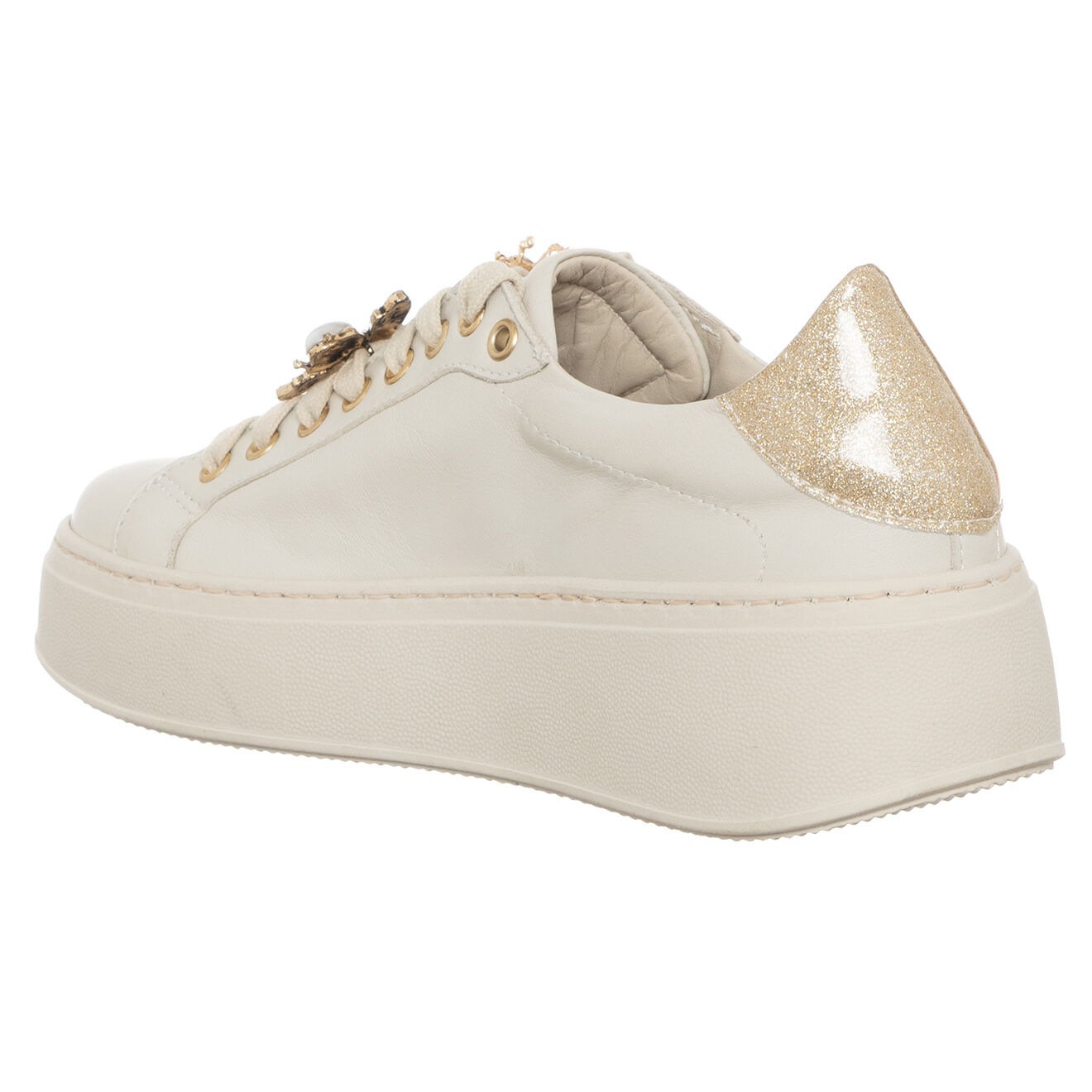 Loretta Pettinari Sneakers en Cuir Osta écru/beige