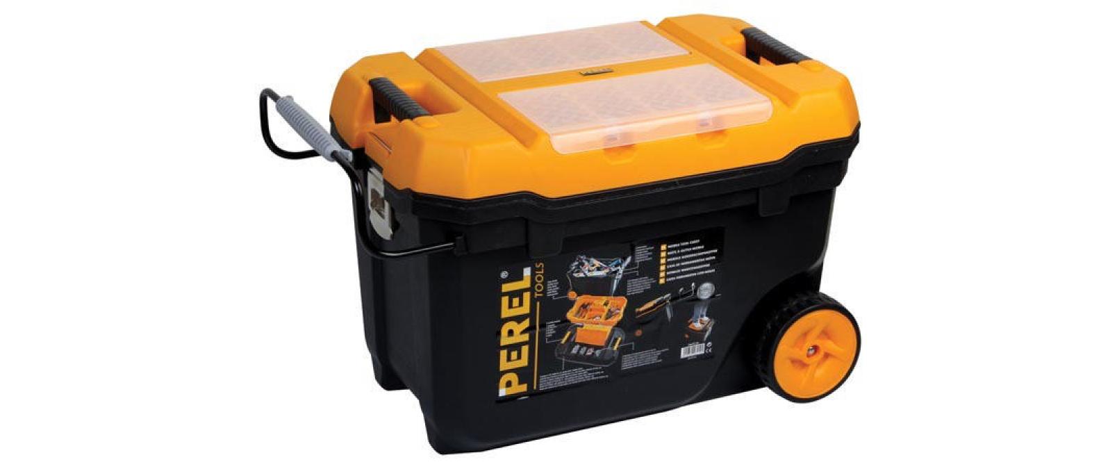 Werkzeugbox mit Rollen<br>Mit Teleskophandgriff und Gummirollen