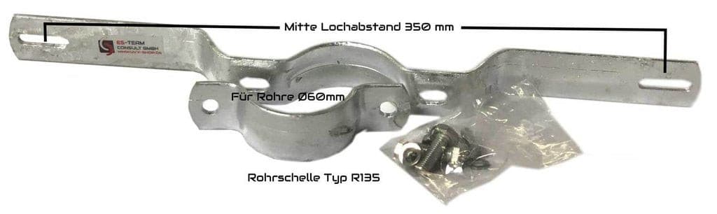 Wegwijzerklem, staal, 350 mm, voor buispalen Ø60 of Ø76 mm / voor palen 60 mm (R135)