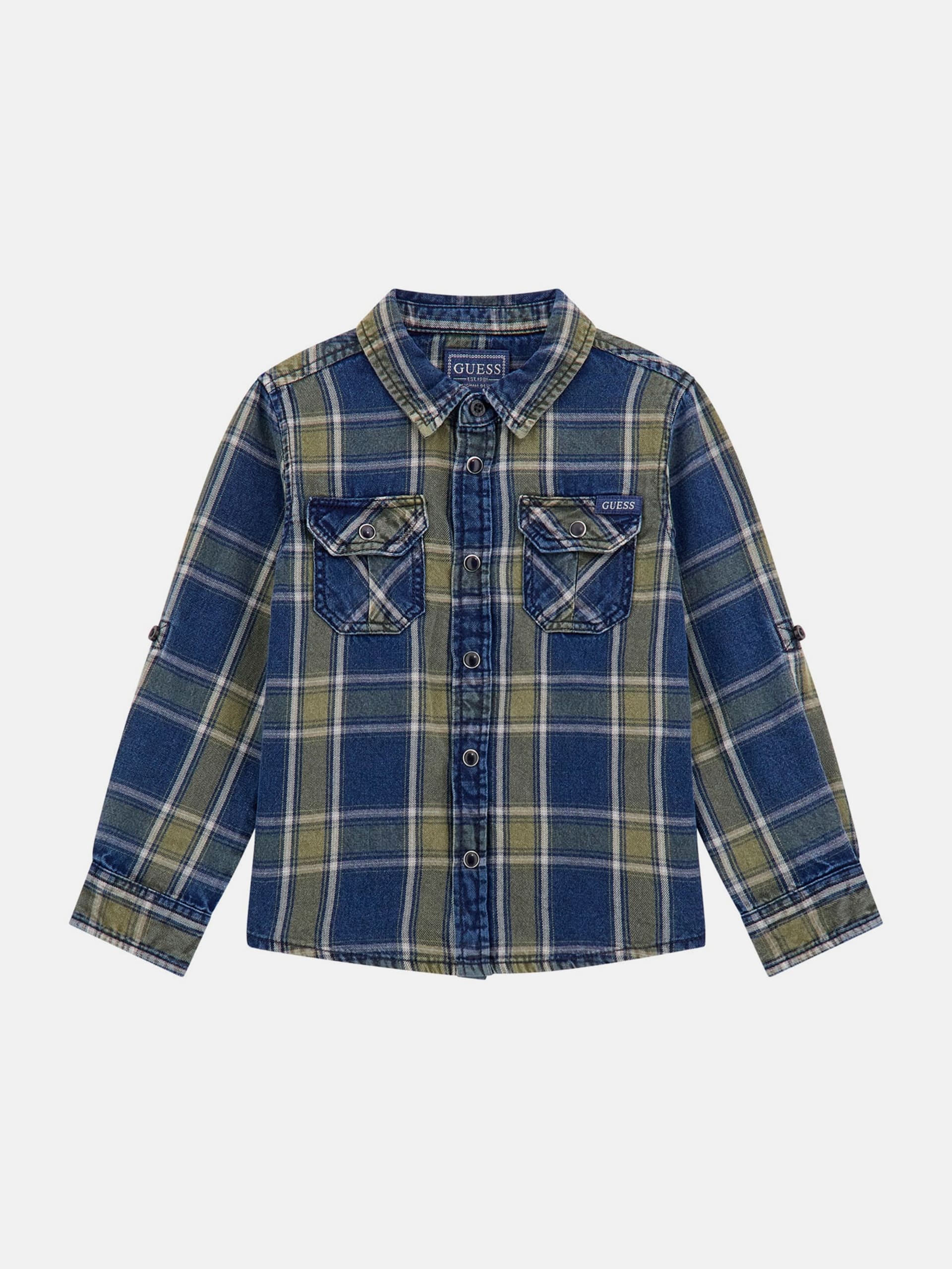 Camisa xadrez de sarja de manga comprida (3M-7)
