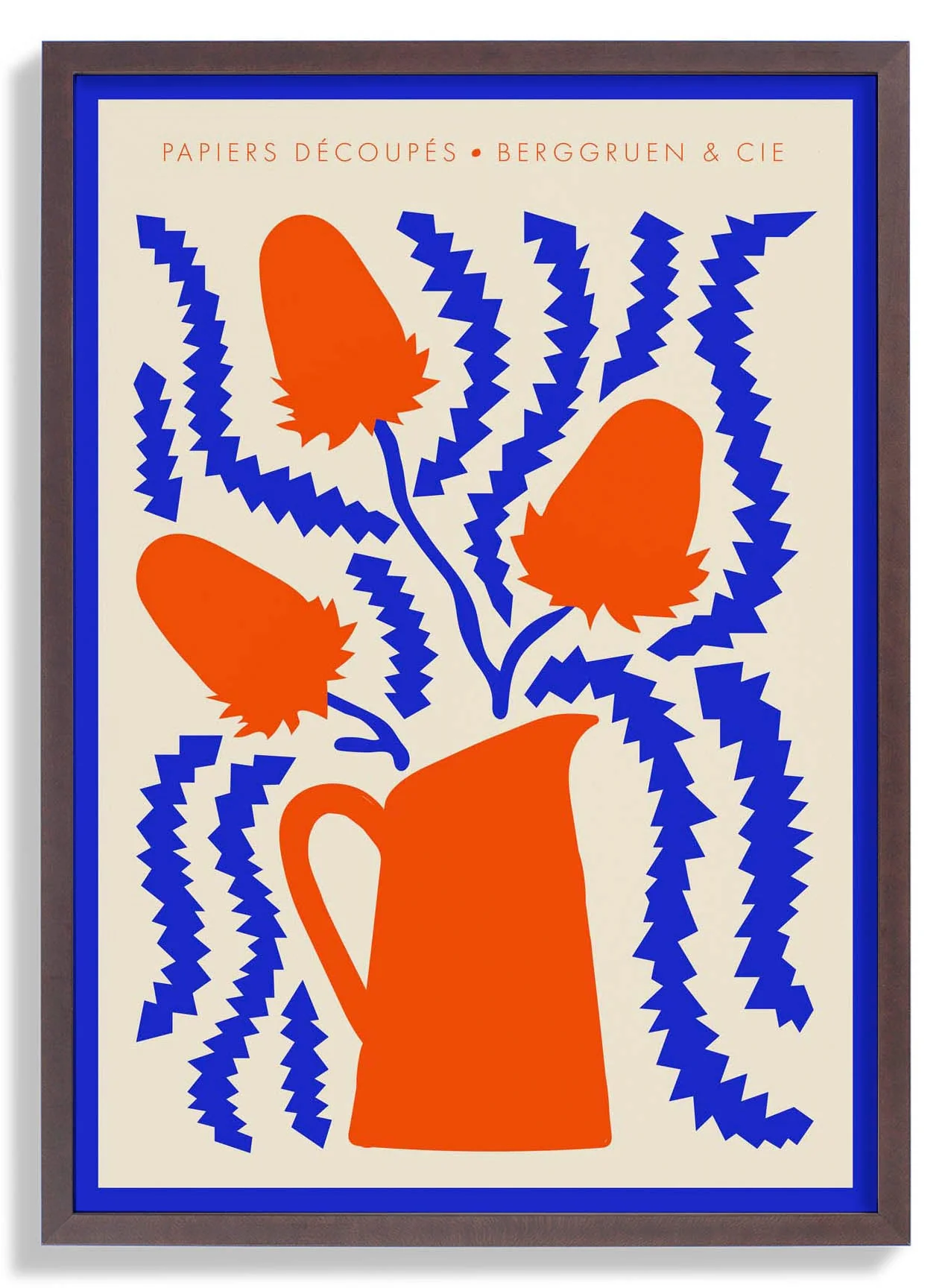 Krug Blumen Blau und Orange Papiers Découpés Kunstausstellung