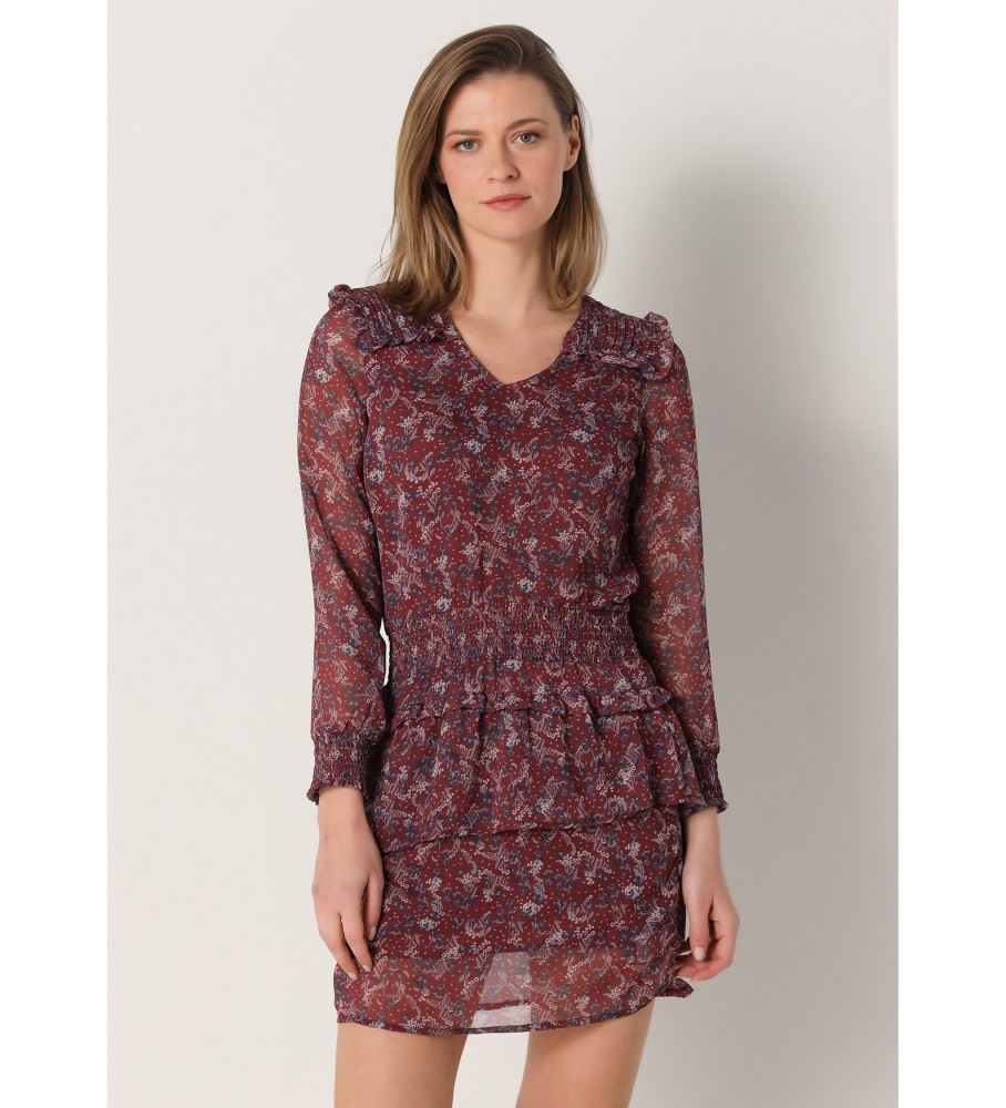 Vestido curto Lois com estampa floral bordô