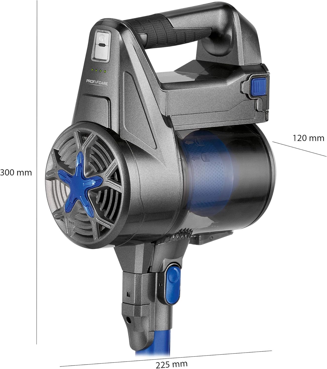ProfiCare® Akku-Bodenstaubsauger | Staubsauger | Hand- und Bodenstaubsauger | Akkulaufzeit bis zu 40 Min. | Lithium-IonenAkku 22,2 V (2200 mAh) | HEPA-Filter | LED-Beleuchtung | PC-BS 3036 anthrazit
